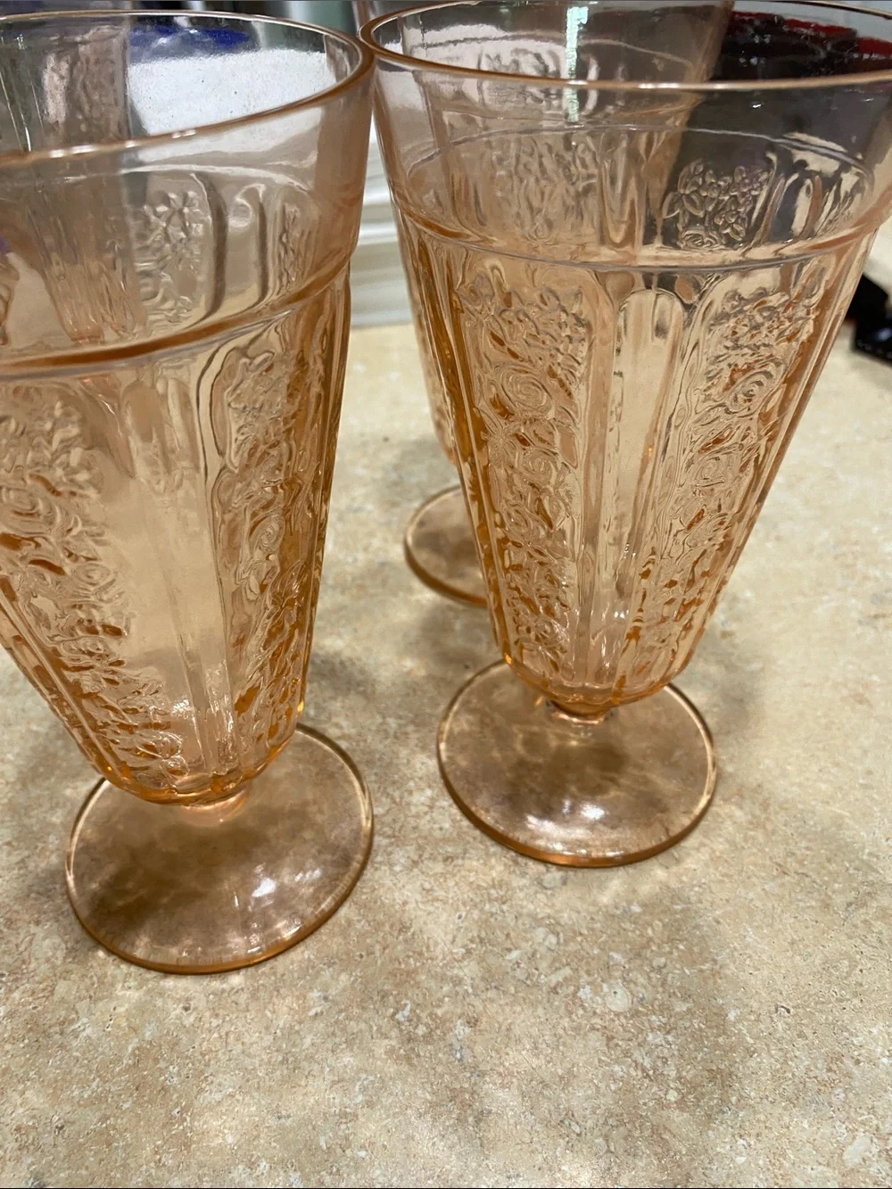 Vintage Set of 2 Depression Pink Mayfair Open Rose 6 3/4